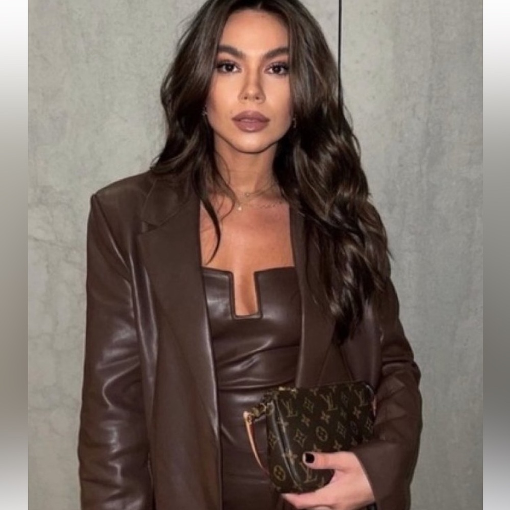 Zara brown faux leather strapless bodysuit bloggers fav body on NWT Medium - Picture 4 of 16